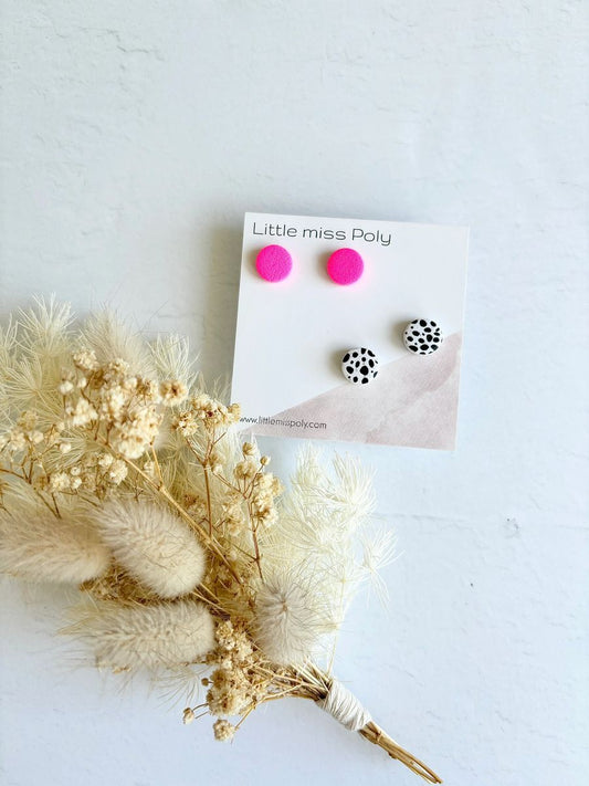 Mini Daisy & Heart Stud Pack - Neon Pink